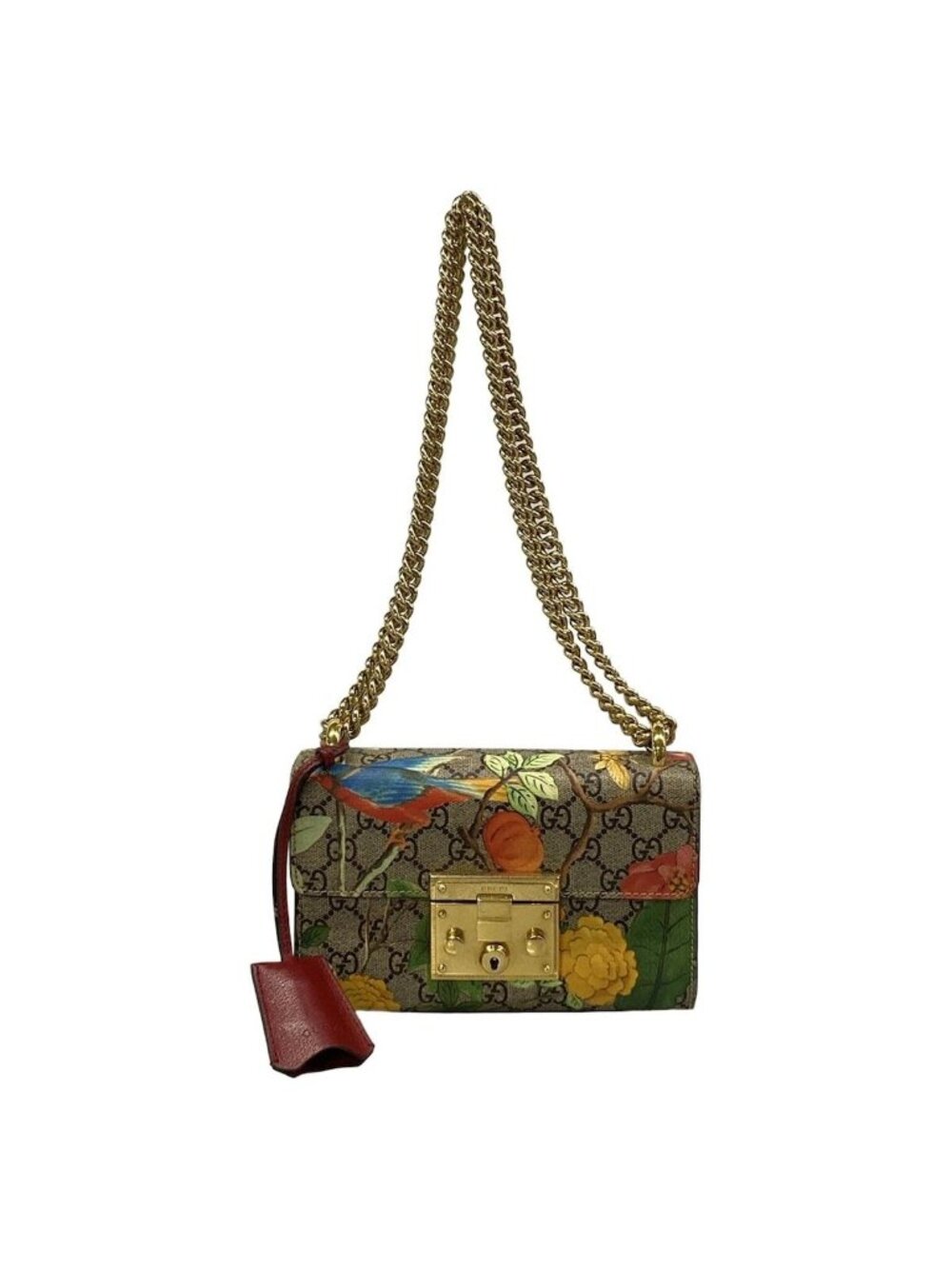Gucci Shoulder Bag Padlock Small Tian Beige Ebony Multi Chain Leather